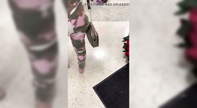 Huge Butt Latina WIFE standing in line with camo leggings
